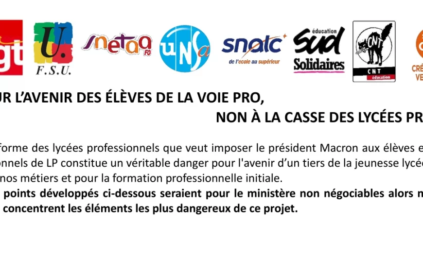 Pour l&rsquo;avenir des élèves de la voie pro, non à la casse des lycées pro !