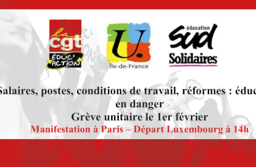 Salaires, postes, conditions de travail, réformes : éducation en danger. Grève unitaire le 1er février