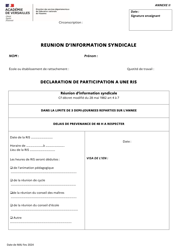 Déclaration de participation à une RIS (Essonne)
